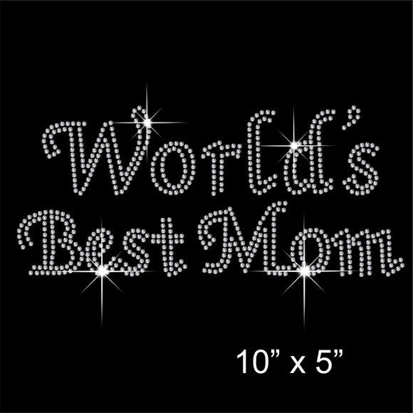 Worlds Best Mom Hotfix Rhinestone Transfer Diamante Motif, Iron-on Applique