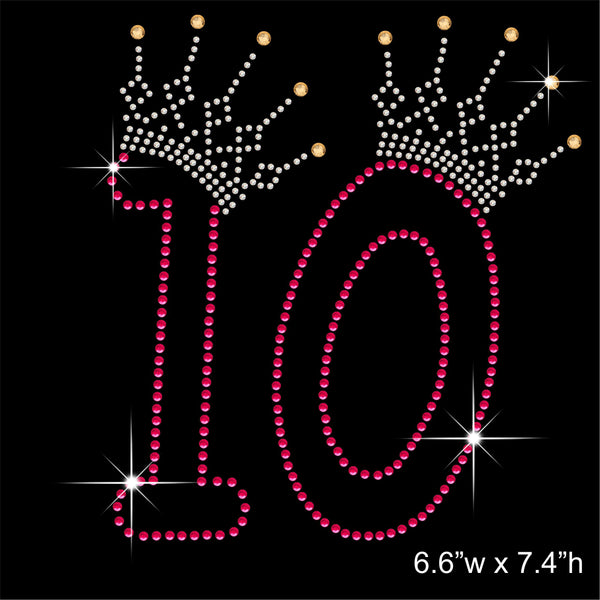10 and Crown - Birthday Hotfix Rhinestone Transfer Diamante Motif, Iron on Applique