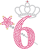 6 with Crown and Wand - Birthday Hotfix Rhinestone Transfer Diamante Motif, Iron on Applique