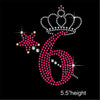 6 with Crown and Wand - Birthday Hotfix Rhinestone Transfer Diamante Motif, Iron on Applique