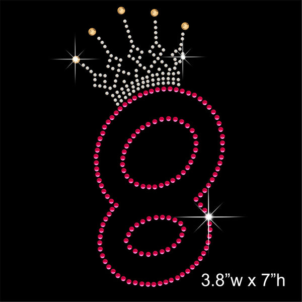 8 and Crown - Birthday Hotfix Rhinestone Transfer Diamante Motif, Iron on Applique