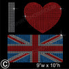 I Love GB Union Jack Hotfix Rhinestone Transfer Diamante Motif, Iron on Applique