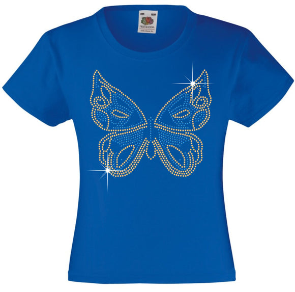 BUTTERFLY GIRLS T SHIRT RHINESTONE EMBELLISHED T-SHIRT ELEGANT GIFT FOR ANIMAL LOVING GIRLS