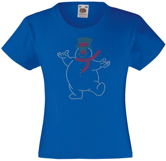 CHRISTMAS SNOWMAN RHINESTONE EMBELLISHED T SHIRT FOR GIRLS, ELEGANT GIFT FOR CHRISTMAS