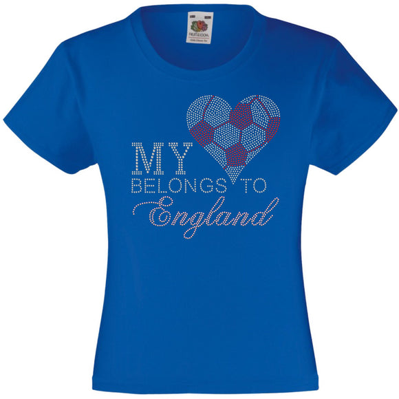 MY HEART BELONGS TO ENGLAND RHINESTONE EMBELLISHED T-SHIRT ELEGANT GIFT FOR GIRLS