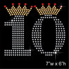 10 with Crown - Birthday Hotfix Rhinestone Transfer Diamante Motif, Iron on Applique
