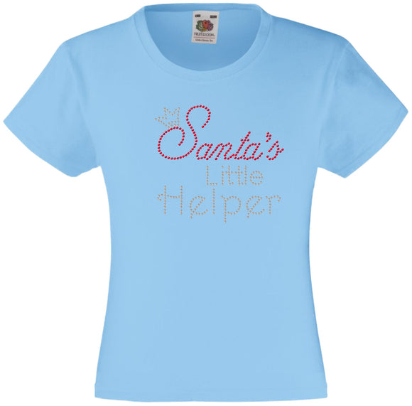 CHRISTMAS SANTA'S LITTLE HELPER RHINESTONE EMBELLISHED T SHIRT FOR GIRLS, ELEGANT GIFT FOR CHRISTMAS