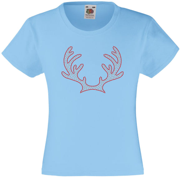 CHRISTMAS REINDEER ANTLERS RHINESTONE EMBELLISHED T SHIRT FOR GIRLS, ELEGANT GIFT FOR CHRISTMAS
