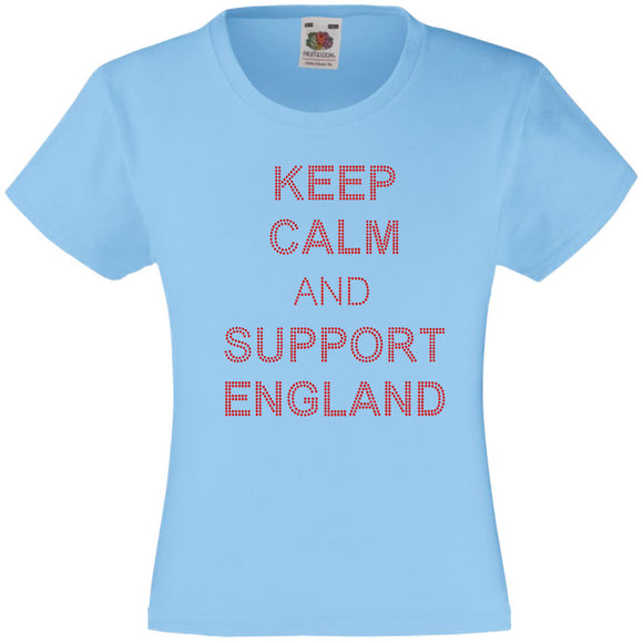 KEEP CALM AND SUPPPORT ENGLAND RHINESTONE EMBELLISHED T-SHIRT ELEGANT GIFT FOR GIRLS