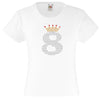 NUMBER 8 IN CRYSTAL COLOUR WITH TIARA GIRLS T SHIRT, RHINESTONE EMBELLISHED BIRTHDAY T SHIRT, ELEGANT GIFT FOR THEIR BIG DAY