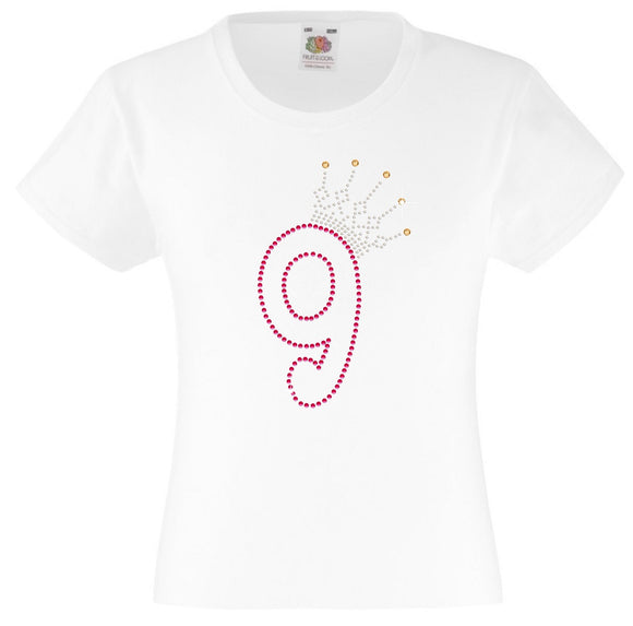 NUMBER 9 IN WITH CROWN GIRLS T SHIRT, RHINESTONE EMBELLISHED BIRTHDAY T SHIRT, ELEGANT GIFT FOR THEIR BIG DAY