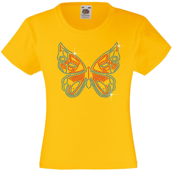 BUTTERFLY GIRLS' T SHIRT RHINESTONE EMBELLISHED T-SHIRT ELEGANT GIFT FOR ANIMAL LOVING GIRLS