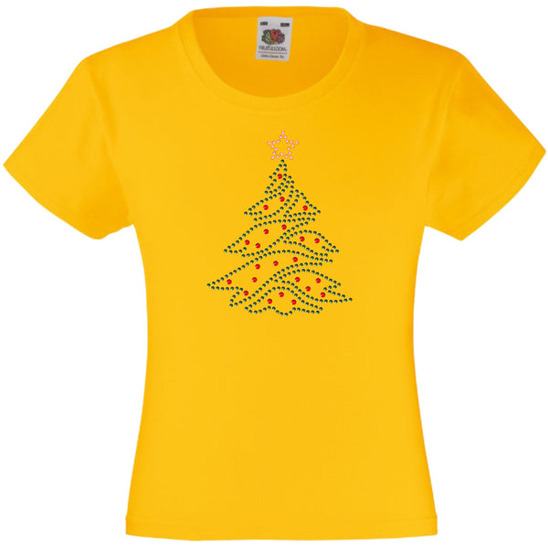 CHRISTMAS TREE RHINESTONE EMBELLISHED T-SHIRT FOR GIRLS, ELEGANT GIFT FOR CHRISTMAS