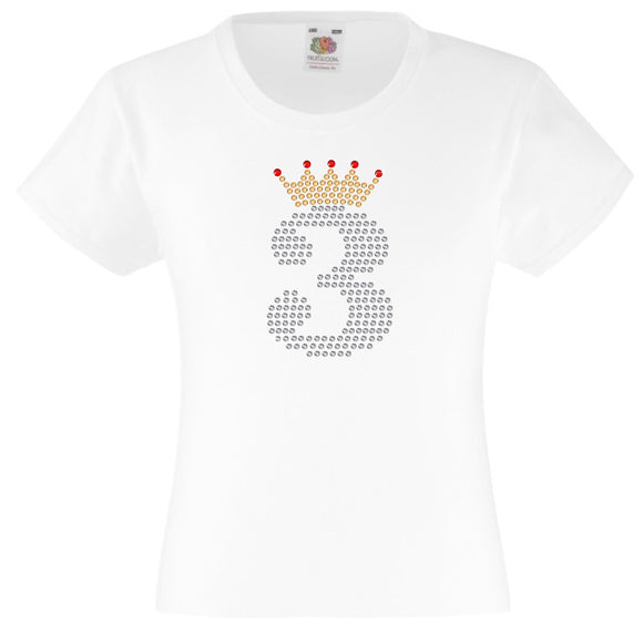 NUMBER 3 IN CRYSTAL COLOUR WITH TIARA GIRLS T SHIRT, RHINESTONE EMBELLISHED BIRTHDAY T SHIRT, ELEGANT GIFT FOR THEIR BIG DAY