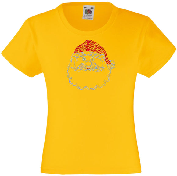 CHRISTMAS SANTA HEAD RHINESTONE EMBELLISHED T SHIRT FOR GIRLS, ELEGANT GIFT FOR CHRISTMAS