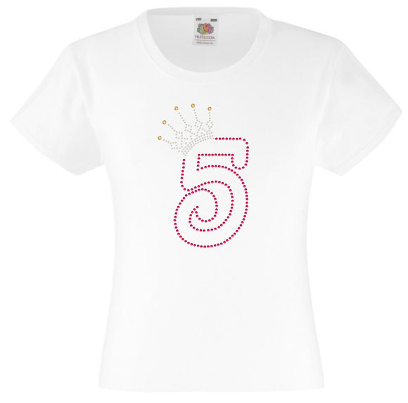 NUMBER 5 IN WITH CROWN GIRLS T SHIRT, RHINESTONE EMBELLISHED BIRTHDAY T SHIRT, ELEGANT GIFT FOR THEIR BIG DAY