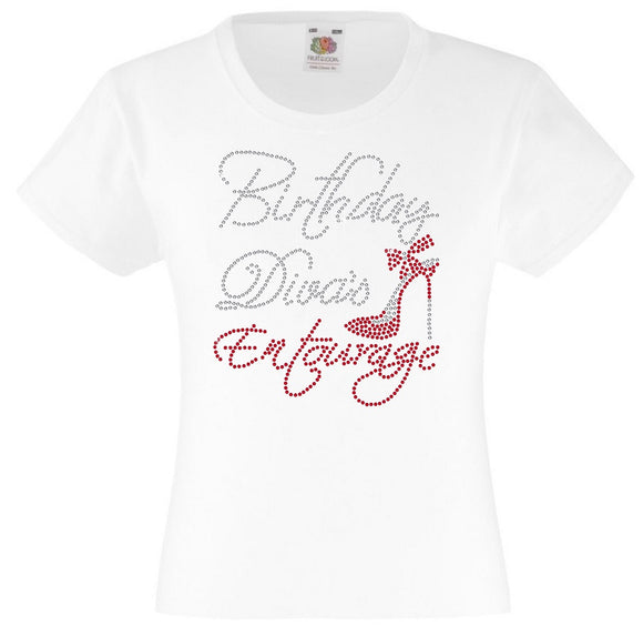 BIRTHDAY DIVA'S ENTOURAGE GIRLS T SHIRT RHINESTONE EMBELLISHED BIRTHDAY T SHIRT - ELEGANT GIFT FOR THEIR BIG DAY