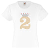 NUMBER 2 IN GOLD COLOUR WITH TIARA GIRLS T SHIRT, RHINESTONE EMBELLISHED BIRTHDAY T SHIRT, ELEGANT GIFT FOR THEIR BIG DAY