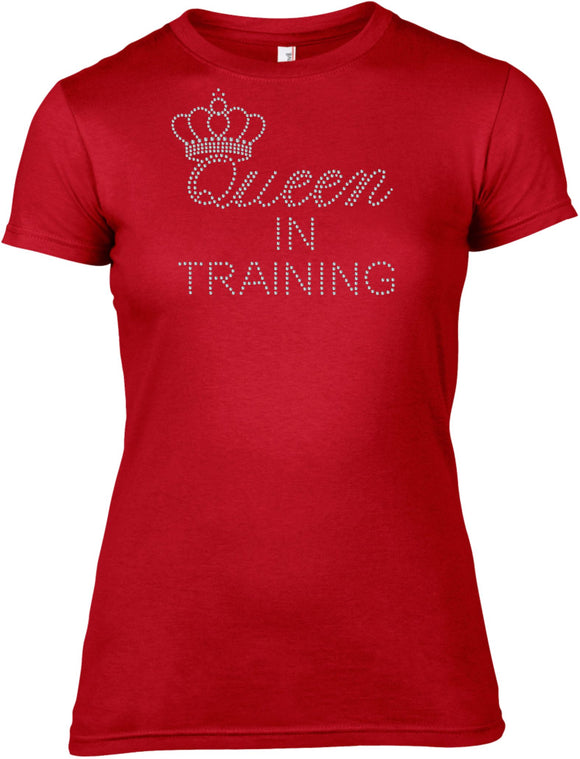 QUEEN IN TRAINING RHINESTONE EMBELLISHED T SHIRT FOR LADIES