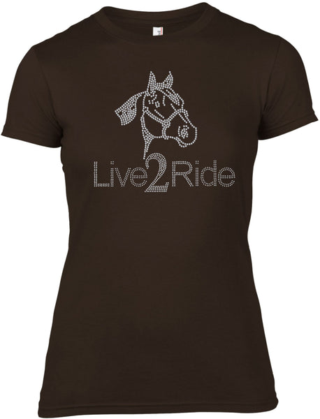 LOVE 2 RIDE HORSE RHINESTONE EMBELLISHED T-SHIRT FOR LADIES