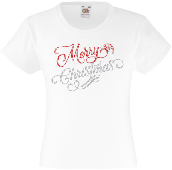 MERRY CHRISTMAS RHINESTONE EMBELLISHED T SHIRT FOR GIRLS, ELEGANT GIFT FOR CHRISTMAS