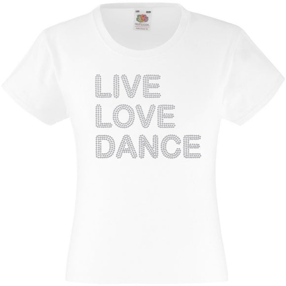 LIVE LOVE DANCE RHINESTONE EMBELLISHED T-SHIRT ELEGANT GIFT FOR GIRLS