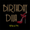 Birthday Diva Hotfix Rhinestone Transfer Diamante Motif, Iron on Applique