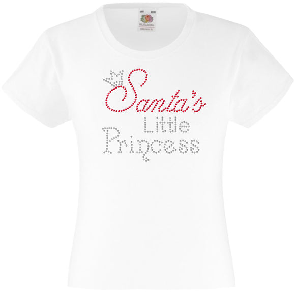 CHRISTMAS SANTA'S LITTLE PRINCESS RHINESTONE EMBELLISHED T SHIRT FOR GIRLS, ELEGANT GIFT FOR CHRISTMAS