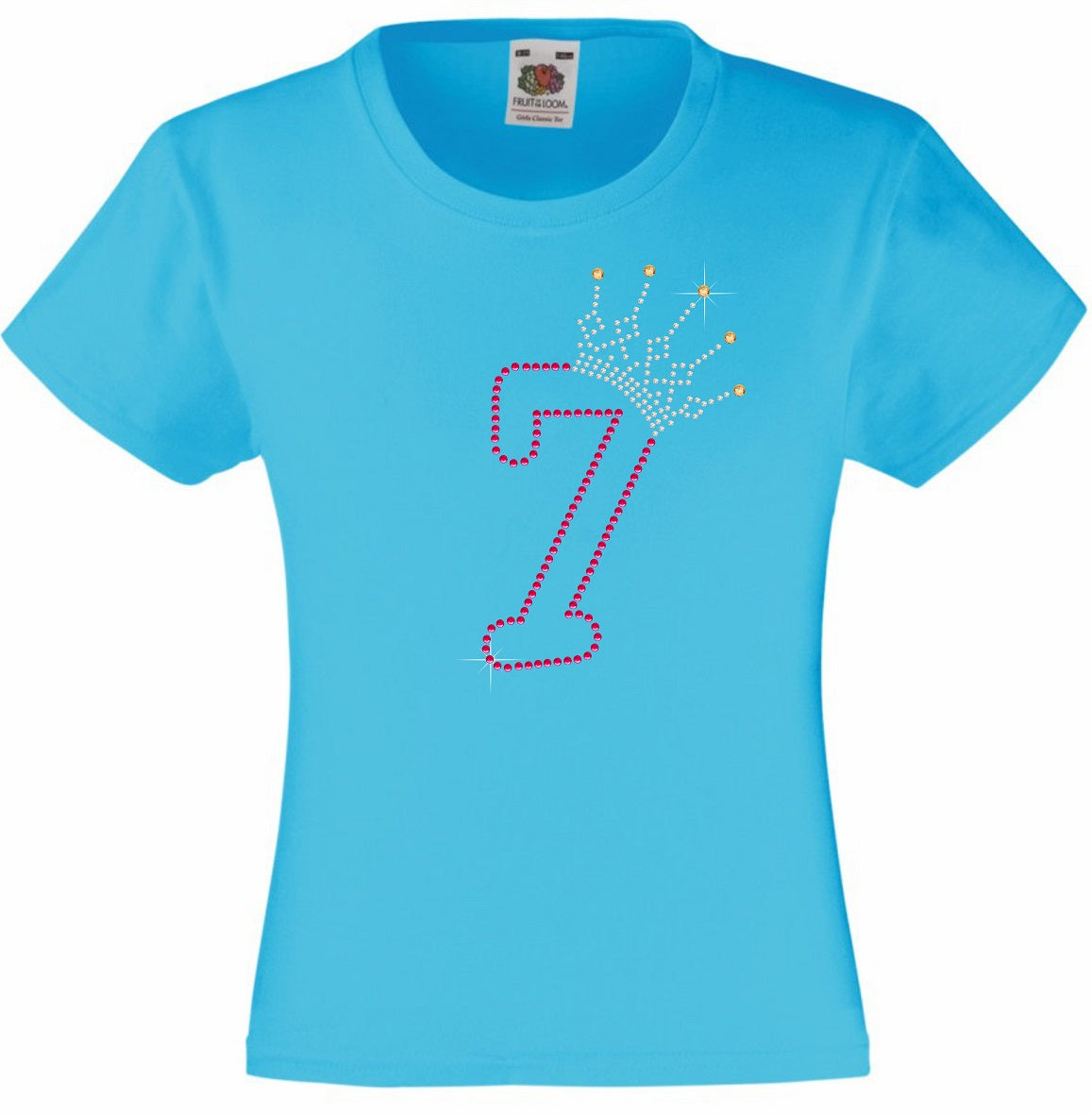 NUMBER 7 IN WITH CROWN GIRLS T SHIRT, RHINESTONE EMBELLISHED BIRTHDAY – T  Shirt Showroom Ltd