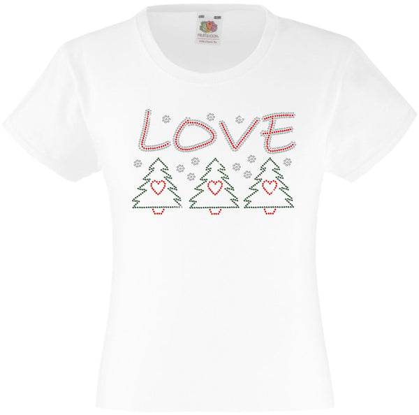 CHRISTMAS LOVE RHINESTONE EMBELLISHED T-SHIRT FOR GIRLS, ELEGANT GIFT FOR CHRISTMAS