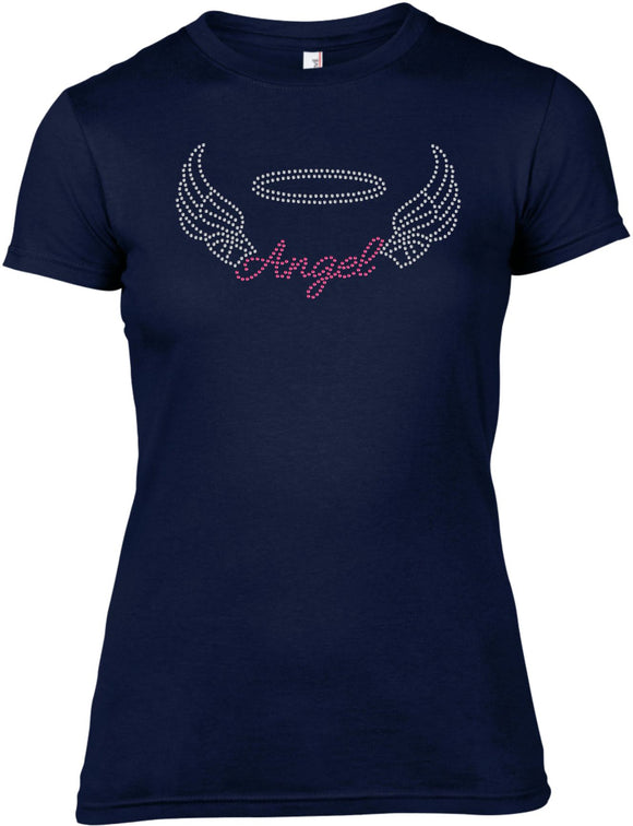 ANGEL WITH WINGS RHINESTONE EMBELLISHED T-SHIRT FOR LADIES