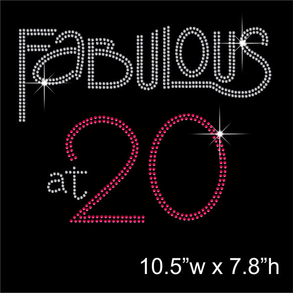 Fabulous at 20 Hotfix Rhinestone Transfer Diamante Motif, Iron on Applique