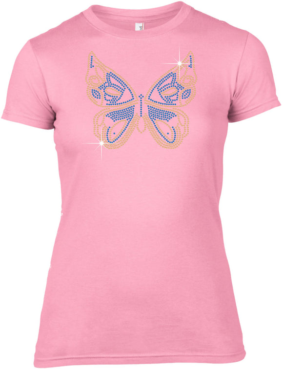 BUTTERFLY RHINESTONE EMBELLISHED T SHIRT FOR LADIES