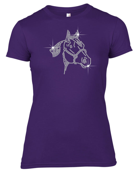 HORSE FACE RHINESTONE EMBELLISHED T-SHIRT FOR LADIES