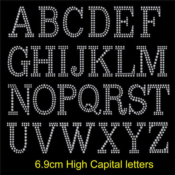 2.7 Inch high Capital letters Hotfix Rhinestone Transfer Diamante Motif, Iron on Applique