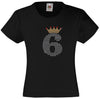 NUMBER 6 IN CRYSTAL COLOUR WITH TIARA GIRLS T SHIRT, RHINESTONE EMBELLISHED BIRTHDAY T SHIRT, ELEGANT GIFT FOR THEIR BIG DAY