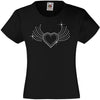 HEART WITH WINGS RHINESTONE EMBELLISHED T-SHIRT ELEGANT GIFT FOR GIRLS