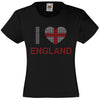 I LOVE ENGLAND RHINESTONE EMBELLISHED T-SHIRT ELEGANT GIFT FOR GIRLS