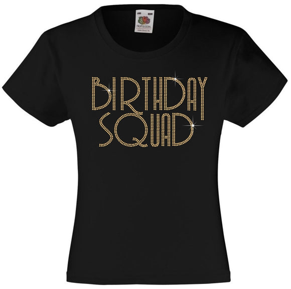 BIRTHDAY SQUAD GIRLS T SHIRT, RHINESTONE EMBELLISHED BIRTHDAY T SHIRT, ELEGANT GIFT FOR THEIR BIG DAY