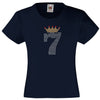 NUMBER 7 IN CRYSTAL COLOUR WITH TIARA GIRLS T SHIRT, RHINESTONE EMBELLISHED BIRTHDAY T SHIRT, ELEGANT GIFT FOR THEIR BIG DAY