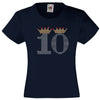 NUMBER 10 IN CRYSTAL COLOUR WITH TIARA GIRLS T SHIRT, RHINESTONE EMBELLISHED BIRTHDAY T SHIRT, ELEGANT GIFT FOR THEIR BIG DAY