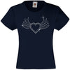 HEART WITH WINGS RHINESTONE EMBELLISHED T-SHIRT ELEGANT GIFT FOR GIRLS