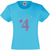 NUMBER 4 WITH CROWN & WAND GIRLS T SHIRT, RHINESTONE EMBELLISHED BIRTHDAY T SHIRT, ELEGANT GIFT FOR THEIR BIG DAY