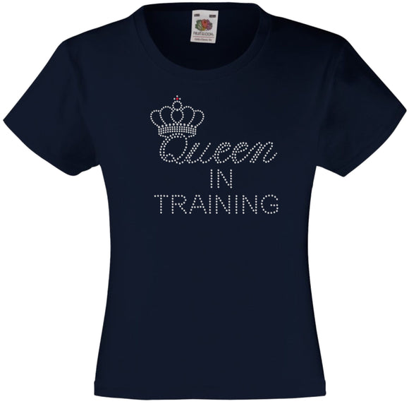 QUEEN IN TRAINING GIRLS RHINESTONE EMBELLISHED T-SHIRT ELEGANT GIFT FOR ANY OCCASION
