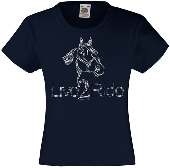LIVE2RIDE HORSE FACE RHINESTONE EMBELLISHED T SHIRT ELEGANT GIFT FOR ANIMAL LOVING GIRLS