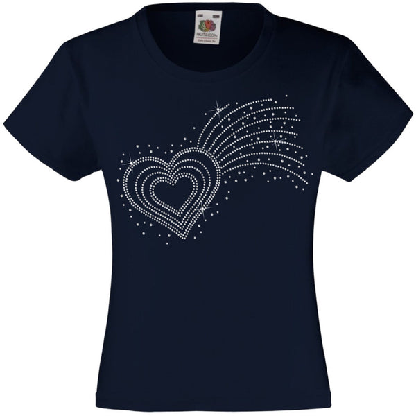 SHOOTING LOVE HEART RHINESTONE EMBELLISHED T-SHIRT ELEGANT GIFT FOR GIRLS