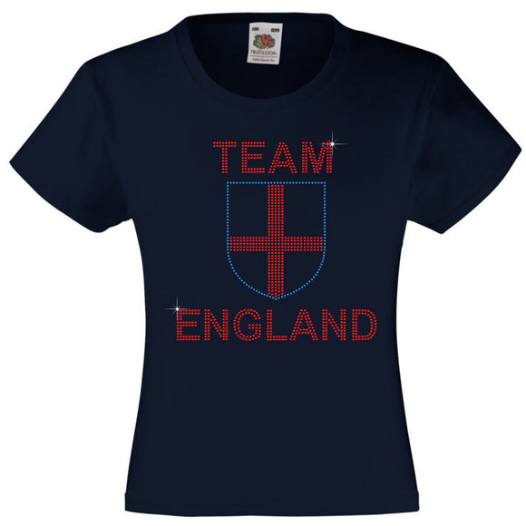TEAM ENGLAND RHINESTONE EMBELLISHED T SHIRT ELEGANT GIFT FOR GIRLS