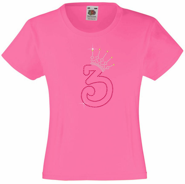 NUMBER 3 IN WITH CROWN GIRLS T SHIRT, RHINESTONE EMBELLISHED BIRTHDAY T SHIRT, ELEGANT GIFT FOR THEIR BIG DAY