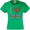 I LOVE GREAT BRITAIN (FLAG UNION JACK) RHINESTONE EMBELLISHED T-SHIRT ELEGANT GIFT FOR GIRLS