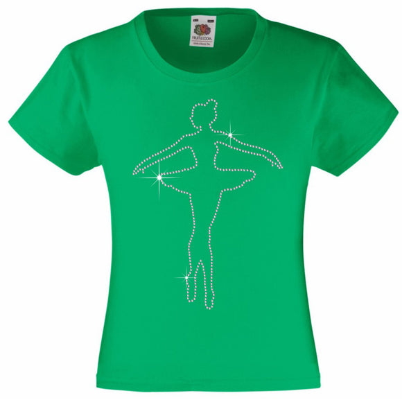 BALLERINA DANCER RHINESTONE EMBELLISHED T SHIRT ELEGANT GIFT FOR GIRLS